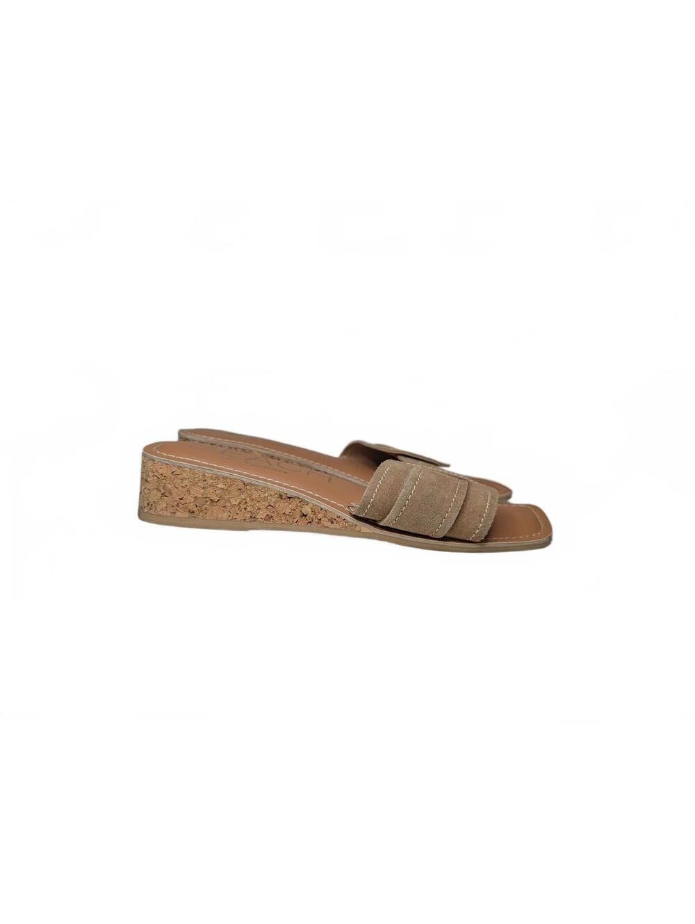 Beach by Matisse Baja Cork Wedge Slide‎ Sandals Tan Suede Size 9 M